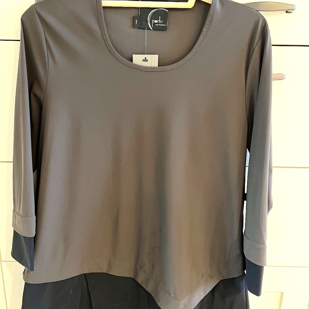 Porto San Francisco Jersey Chocolat & Black Two Tone Top, Size 1, NWT